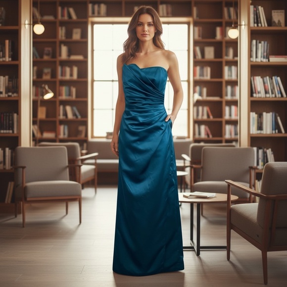 Sophia Tolli - Jade Satin Full Length Dress - Size 6 - Picture 1 of 15